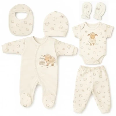 Bild av Nyfödd baby presentset 100 % naturlig bomull första utrustning unisex kläder babyutrustning för spädbarn 04 månader (lamm)