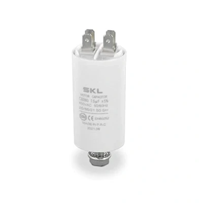Bild av DL pro kondensator, motorkondensator, 7,50 µF, 450 V, Ø30 x 57 mm, universell med 6,3 mm AMP pluggar och fästskruv M8 CBB60, startkondensator, motorstartkondensator för elektriska hushållsapparater