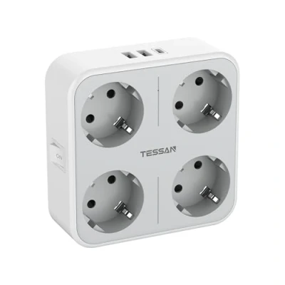 Bild av TESSAN USB C Uttag, Multipeluttag 4 Schuko Uttag med 1 och 2 A, för 4000W 7 i Kontor, Kök, Vägguttag Grå