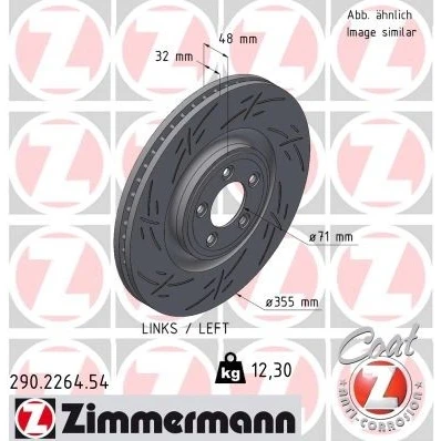 Bild av ZIMMERMANN 290.2264.54 Disque de frein 355 32 5/5 5 108 ventilé l&#039;intérieur, fendu revêtu à haute teneur en carbone JAGUAR: S Type, XF Berline