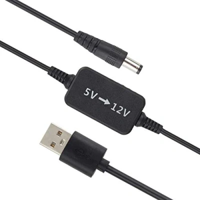 Bild av USB till 12 V spänning steg upp omvandlarkabel DC 5 (5,5 x 2,1 mm kontakt) transformator strömförsörjning adapter kabel laddningskabel 1,5 m (5 V)