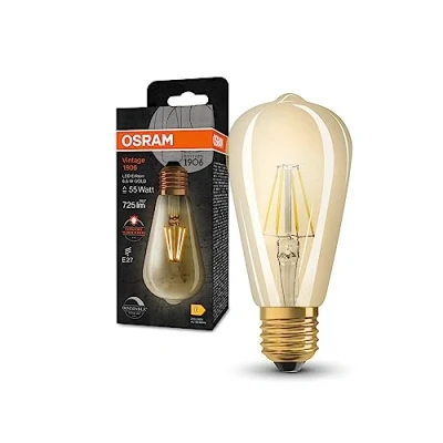 Bild av OSRAM VINTAGE 1906 Golden Filament LED lampa gjord av glas i Edison Form, Socket E27, 725 Lumens, 55W ersättning, varm vit (2400K), dimbar