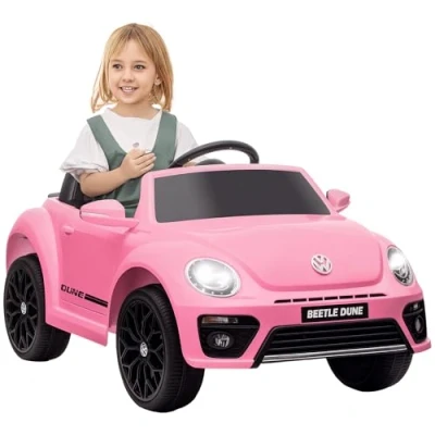 Bild av AIYAPLAY Elbil för barn 12 V Volkswagen Beetle barnbil med 2,4 G fjärrkontroll, musik, horn, elfordon LED lampor, USB/MP3 anslutning, 35 km/h, år, rosa