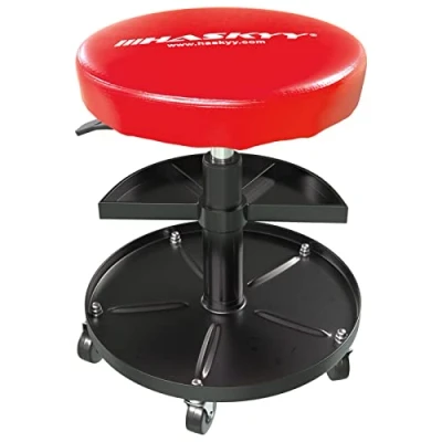 Bild av Haskyy verkstadsstol med justerbar höjd, verkstadspall, verkstadssits, arbetspall 5 hjul, ø ca 40 cm, 2 hyllor, 430580 mm