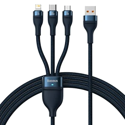 Bild av Baseus 3in1 USB cable Flash Series C + micro Lightning 100W 1.2m (blue)
