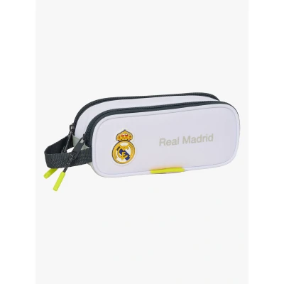 Bild av Safta REAL MADRID UTRUSTNING 25/26 Dubbelt pennfodral för barn, barnfodral, perfekt skolåldrade bekväm och mångsidig, kvalitet styrka, 21 x 6 8 cm, Vit, M, Avslappnad