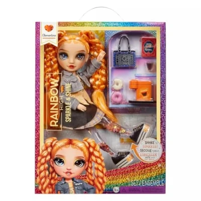 Bild av Rainbow High Sparkle and Shine Clementine (orange) 28 cm modedocka med flytande gnistor i benen, skaka för att se dem lysa Åldrar 412 år