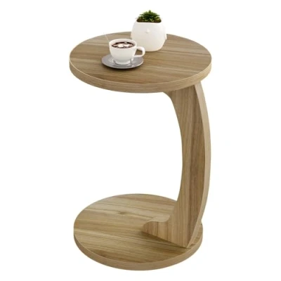 Bild av WOLTU Sidobord C form, runt soffbord vardagsrumsbord förvaringsbord, litet bord för soffa säng, av MDF, φ38 x H 55 cm, ljus ek, BTS20hei