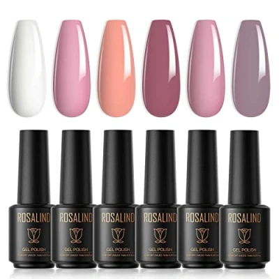 Bild av ROSALIND 6 färger halvpermanent nagellack 7ml nagellack, vit lila rosa för naglar UV LED Gel naglar, nagelkonst