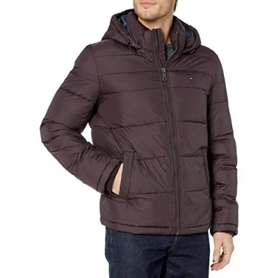 Bild av Hooded Puffer Jacket herr Down Alternative Outerwear Coat Jacket, Port, XL