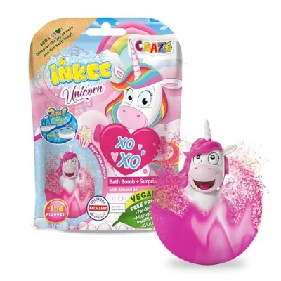 Bild av CRAZE INKEE UNICORN Barnbadbomb med överraskning, 100g badboll enhörningsfigurer, Pop Corn doft