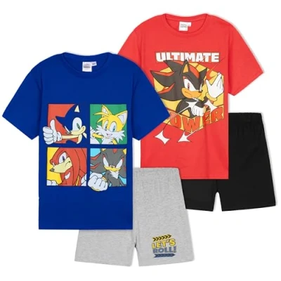 Bild av Get trend pyjamas för pojkar, korta pyjamasset barn, nattkläder, mjuka sommarnattkläder, multipack, tillgängliga presenter Multi Sonic 2 pack, 7 8 Years