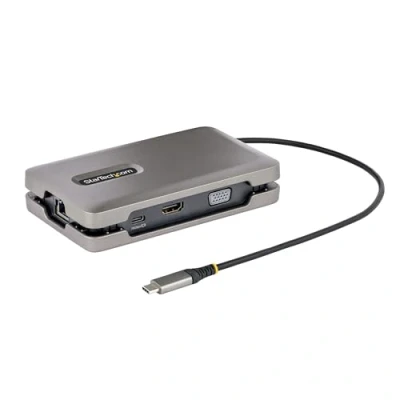 Bild av StarTech USB C multiport adapter med DP Alt läge videoutgång/4K HDMI 2.0/VGA, dubbel skärm, 100 W PD genomströmning, typ Mini Dock/MST adapterhubb (DKM31C3HVCPD), rymdgrå