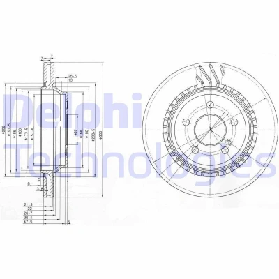 Bild av DELPHI BG3726 Disque de frein 300 22 5 ventilé huilé non traité sans roulement roue, bague ABS MERCEDES BENZ: Classe C Break, Berline