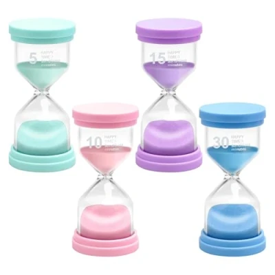 Bild av Set med timglas, 4 färgglada timglas tandborstning barn 5/10/15/30 minuter, äggklocks set, timer för kök, klassrum, spel, hem kontor dekoration