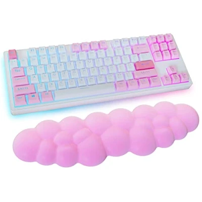 Bild av Cloud Handledsstöd Tangentbord, Rosa Med Pu Läder Memory Foam Söt Tangentbordsstöd För Och Armstöd, Skrivbord Handledsdyna Pc Spel/Handkudde/Dator/Kontor