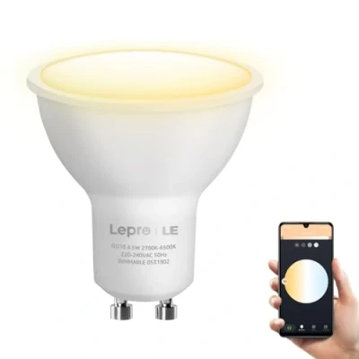 Bild av LE Alexa GU10 smarta glödlampor, varma till coola vita, dimbara LED spotlampor, ingen nav krävs (4,5 W = 50 W, 410 lm, 2700K 6500K, 2,4 GHz WiFi)