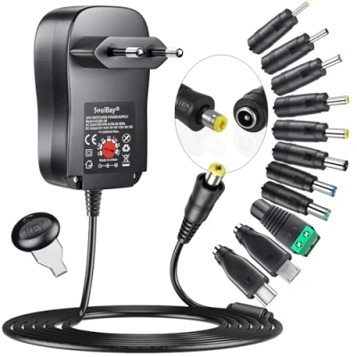 Bild av SoulBay 3 V 12 36 watt universell AC/DC adapter växelströmförsörjning laddare inkl. 8 olika adaptrar kontakt för hushållelektronik 000 mA max