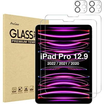 Bild av ProCase 2+2 pack skärmskydd för iPad Pro 12,9 tum 6,5. 4:e generationen 2022 2021 2020 med kameralinsskydd, härdat glasfilmskydd