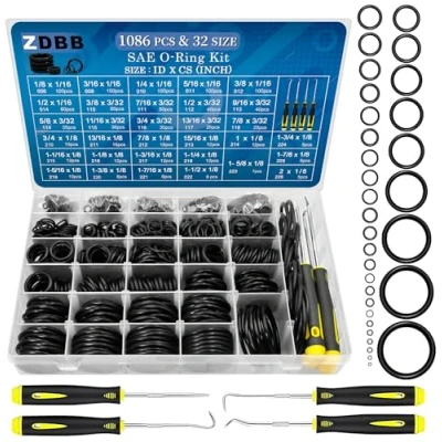 Bild av ZDBB 1086 stycken SAE Standard O ringsats nitrilgummi ringar sortiment med O&#039;ring Pick för hydraulik bil sanitära beslag tätning reparation 32 storlekar tum ID: 1/8 2