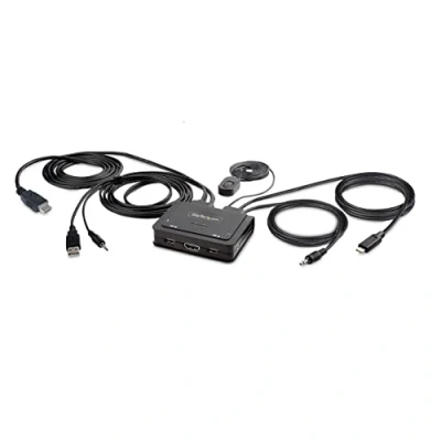 Bild av StarTech.com 2 Port Hybrid USB C HDMI Cable KVM Switch 4K 60Hz Compact with 6ft/1.8m A/HDMI/Audio &amp; 4ft/1.2m Integrated Host Cables Bus Powered