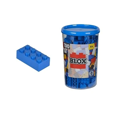 Bild av Simba 104118906 Blox, 100 blå byggstenar för barn från 3 år, 8 stenar, inklusive burk, hög kvalitet, helt kompatibel med många andra tillverkare,