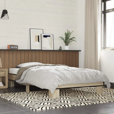 Bild av vidaXL Sängram sonoma ek 90x200 cm konstruerat trä och metall, sovrumsmöbel, sängbotten, gästsäng, säng, enkelsäng
