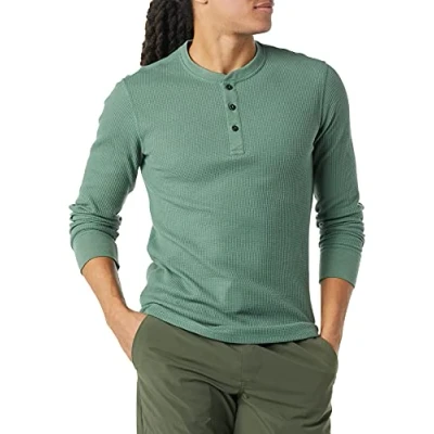 Bild av Amazon Essentials Men&#039;s Långärmad Henley våffelskjorta med smal passform, Grön, M