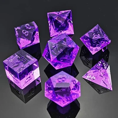 Bild av Bescon Crystal Clear (Unpainted) Sharp Edge DND Dice Set of 7, Razor Edged Polyhedral D&amp;D for Dungeons and Dragons Role Playing Games, Lavandar Color