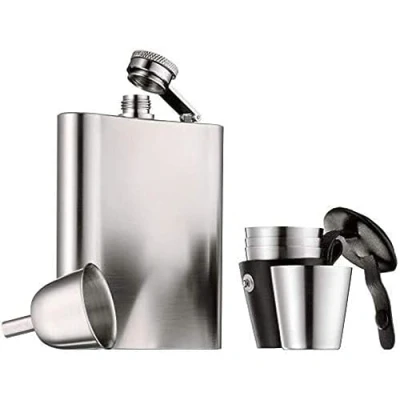 Bild av WMF Manhattan fickplunta rostfritt stål 6 delar, 200 ml, flaska 20 cl, tratt i läderfodral, Cromargan matt, presentidé