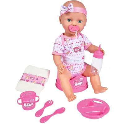 Bild av Simba Toys 105039005 New Born Baby Interaktiv Bebisdocka Rosa 43 cm, äta &amp; väta Funktion, Tillbehör, 8 Delar, Från 3 år