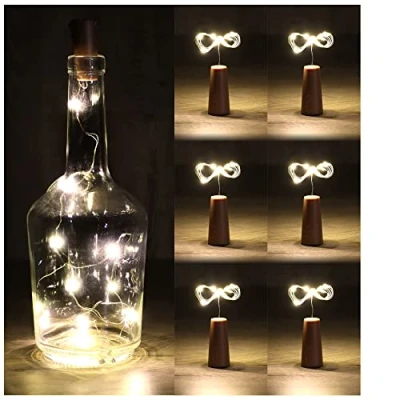 Bild av COM FOUR® 6x LED flasklampa cork fairy lights för inomhusbruk, tomma vin och champagneflaskor mini lampor med batteridrift (06 stycken)