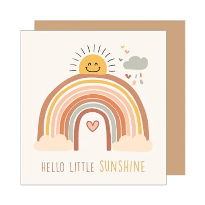 Bild av Edition Seidel Premium fyrkantigt gratulationskort för födseln med kuvert. Kort, gratulationskort, babykort slogan Hello little Sunshine Billet, pojke, flicka, baby, regnbåge, sol (EQ102, SW024)