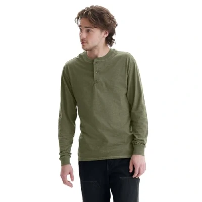 Bild av Hanes t skjortor för män, BeefyT Henley tröjor långärmade bomullströjor Kamouflage grön Htr, S