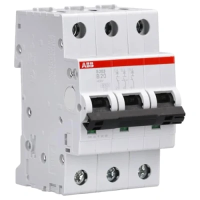 Bild av ABB S203 B20 Miniatyr effektbrytare, 3 polig, typ B, 6/10kA brytkapacitet, 20 amp ström (2CDS253001R0205)