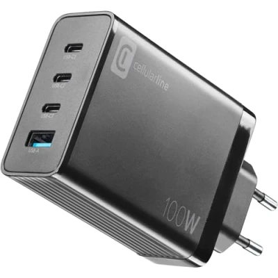 Bild av Cellularline Nätladdare 100 W med 4 portar Gan Technology Perfekt för smartphones, surfplattor och USB C bärbara datorer upp till