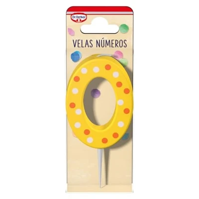 Bild av DR. OETKER ljus nummer 0, födelsedagsljus för att anpassa kakor, muffins eller kakor 1 pack med 4 i röd, blå, grön gul
