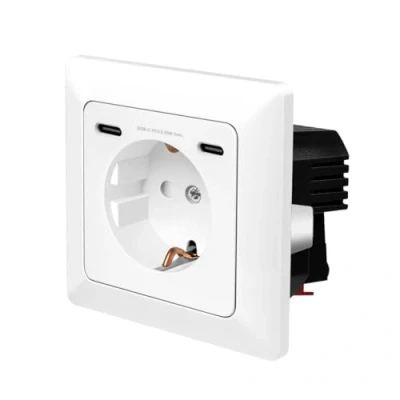 Bild av LogiLink PA0331 Inbyggt uttag, 1 x skyddskontaktuttag (CEE 7/3), 2 USB C med PD (Power Delivery), installationsdjup: 29,5 mm