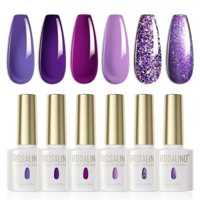 Bild av ROSALIND UV nagellack Lila, 6 färger Lila Wisteria Rose Purple Mörklila Glitter Crimson Shellac Soak Off LED Gel Polish för kvinnor Hem DIY nagelkonst Manikyr Salong