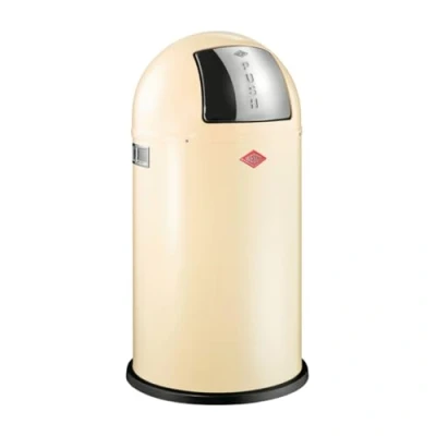 Bild av Wesco Pushboy Papperskorg i mandel, pulverlackerad stålplåt, 50 liter volym, stor flik rostfritt stål, avtagbar innerbehållare