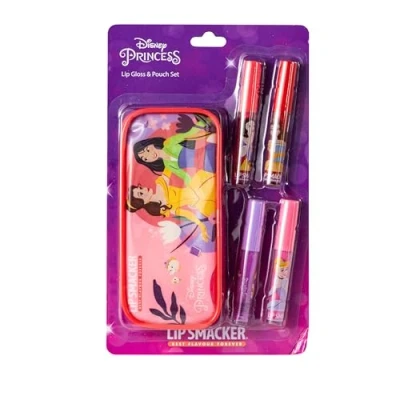 Bild av Lip Smacker Disney Princess Läppglansset, Sminkset för Flickor med 4 Färgglada Läppglans, Sminkväska Dragkedja ingår
