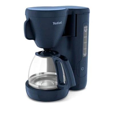 Bild av Tefal Morning filterkaffebryggare, glaskanna, 1,25 liter vattentank, varmhållningsfunktion, kontinuerligt filter, vattennivåvisning, blå, CM2M1410