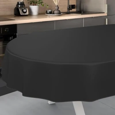 Bild av vaxduk bordsduk tvättbar trädgårdsduk utomhus inomhus oval 160 x 140 cm med fåll svart