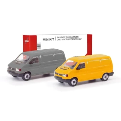 Bild av Herpa byggsatsmodell MiniKit VW T4 låda, grå/svampgul, miniatyr i skala 1:87, samlarobjekt, byggsats, plast