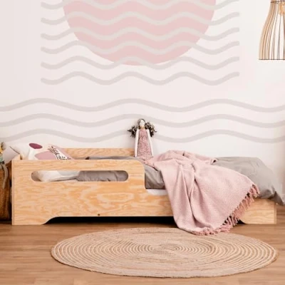 Bild av smartwood TILA 3 barnsäng 80x160 med fallskydd i trä för killar och tjejer mångsidig Montessori säng lamellram 160x80 cm naturligt