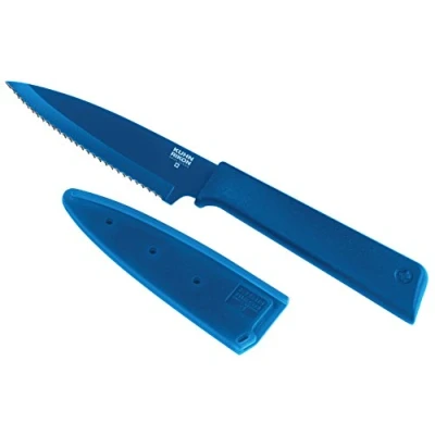 Bild av KUHN RIKON COLORI+ Ritkniv tandat blad med bladskydd, non stick belagd, rostfritt stål, 19 cm, blå