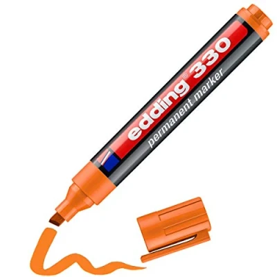 Bild av edding 330 permanent markör orange 1 penna fasad spets 15 mm snabbtorkande, vatten och friktionssäker för kartong, plast, trä, metall, glas