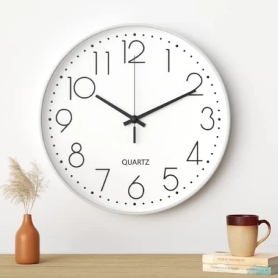 Bild av Uootach Väggklocka, 30 cm (12 tum) modern tyst väggklocka (vit svart karaktär)