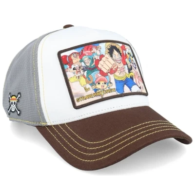 Bild av Capslab Vit Trucker Keps One Piece Straw Hat Crew Grey/White/Black A Frame @ Hatstore