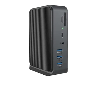 Bild av ICY BOX USB C Docking Station (14 i 1) för 2 bildskärmar (2x HDMI), 7 vägs 3,0 HUB, Gigabit Ethernet, Ljud, SD kortläsare, DisplayLink, Antracit, IB DK2261AC